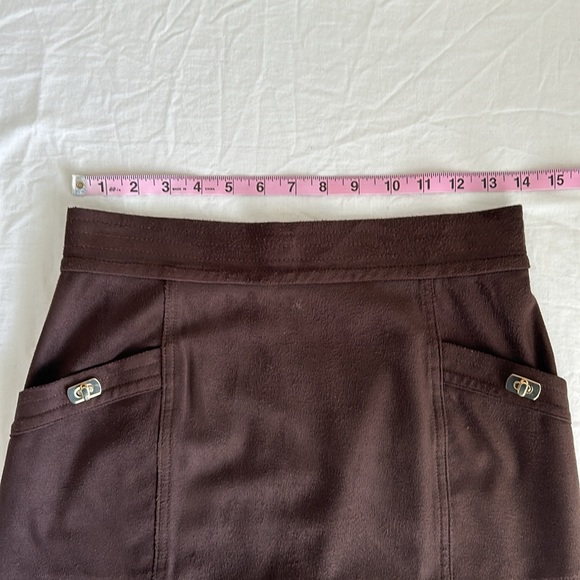 J.MCLAUGHLIN Rowena Skirt Brown, Pencil Midi In Mocha With Faux Suede Design - Picture 4 of 9